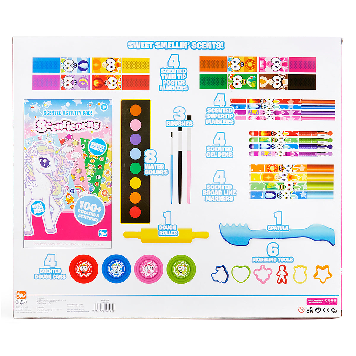 Kids Drawing Kit, Scenticorns Travel Activity Set, Children's Lap Desk to Go Coloring Kit - Scented Markers, Crayons, Stickers, Sketch Pad - Travel
