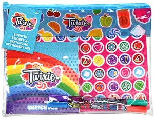 Twixie - Zippered Pencil Case with Scented Gel Pens, Scented Sticker Sheet & 60 Page Sketch Pad